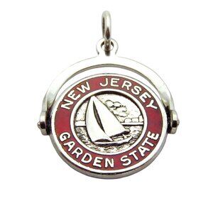 Vintage Sterling Silver NJ Garden State Shore Sailboat Enamel Spinner Charm